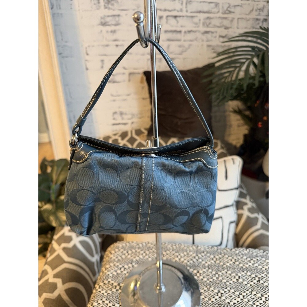 COACH Vintage Monogram Signature Blue Canvas Wristlet/ Clutch Mini Purse. Y2K